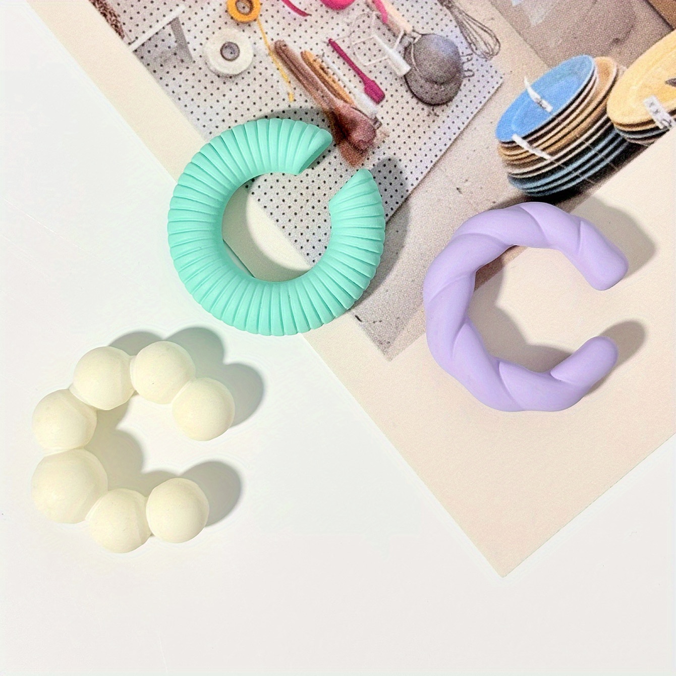 3pcs Candy Colored C Ear Clips for Women